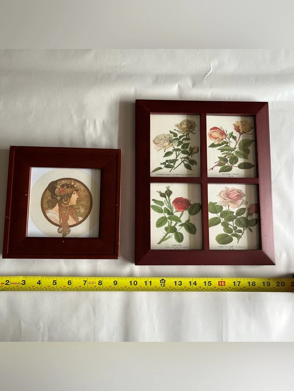 Vintage Wood Multi Picture Photo Frames w/ Fine Art Prints-Set of 2